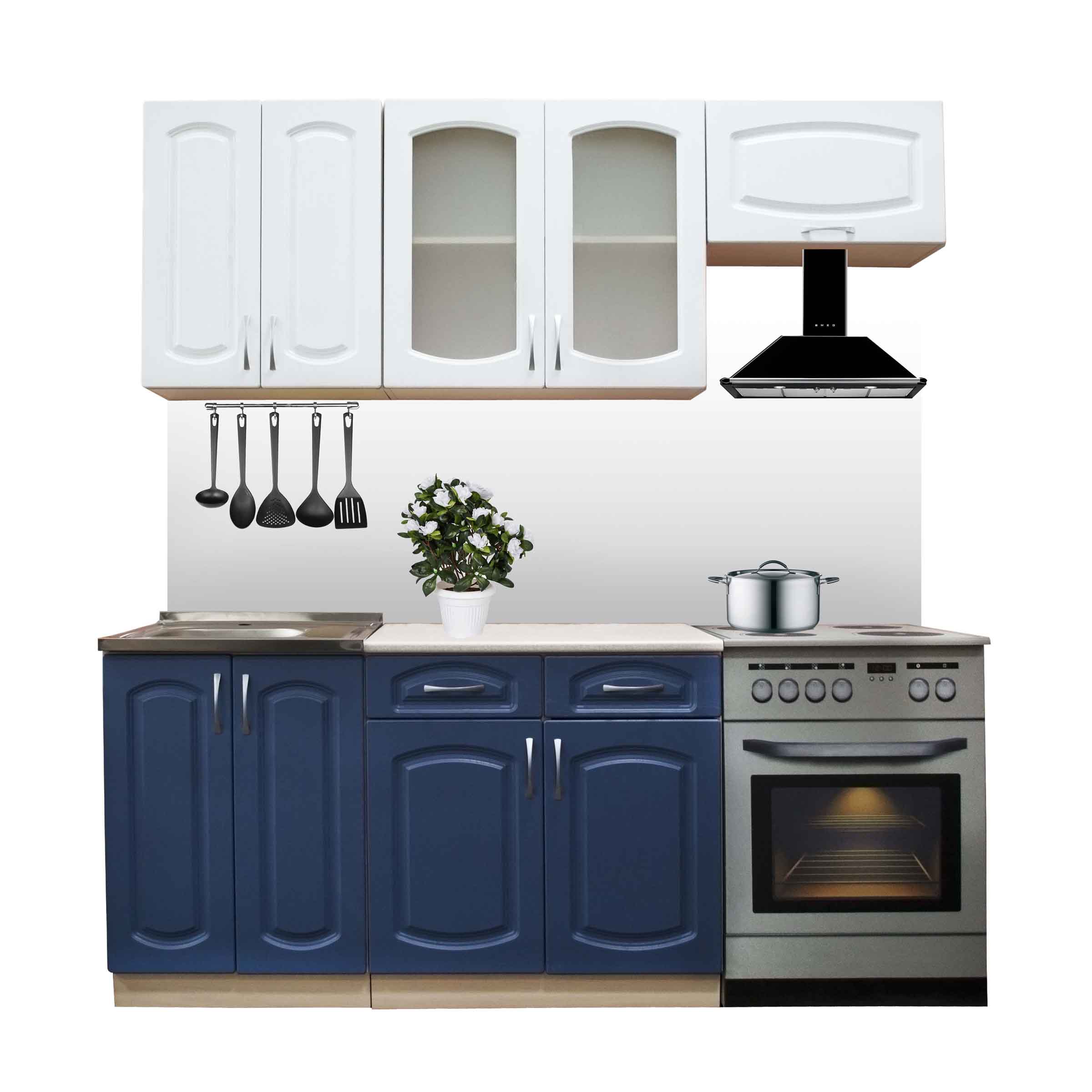 Кухонный гарнитур №1 бианко/деним 1,4м+столещник (без мойки)