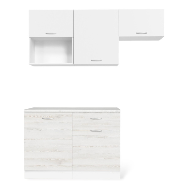 Кухонный гарнитур Темпо №3 Белый/Сосна Лофт/Белый жемчуг/Олива (без мойки) 1,2 м