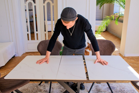 Стол Касабланка-1С PVC  WHITE MARBLE/черный