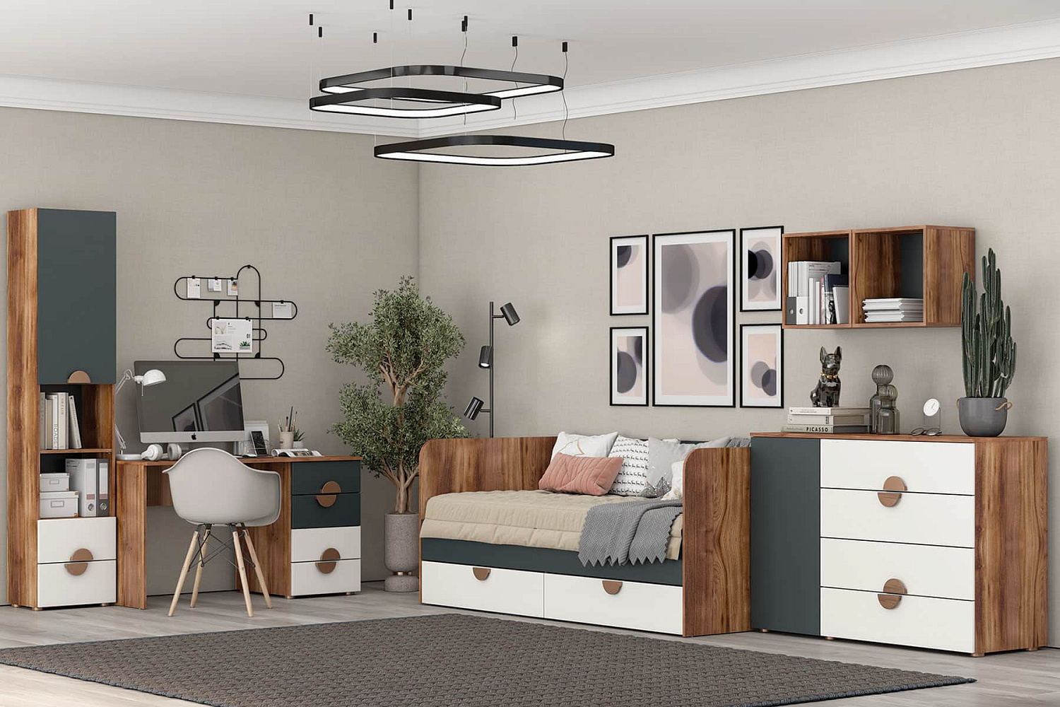 Тризиль Детская 476.14 Кровать 900*2000/Дуб Барокко/зел.камень