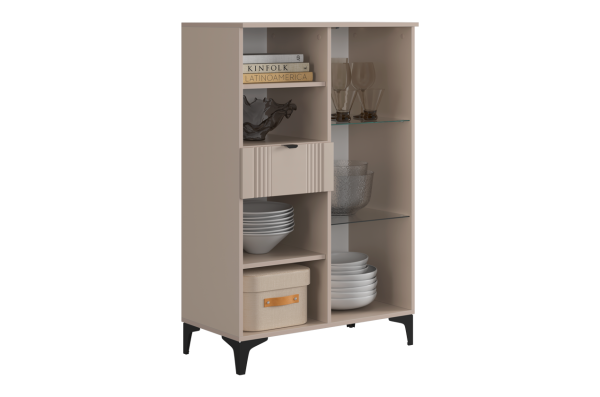 Комод 2 Рич со стеклом кашемир/фрапучино матовый/черный