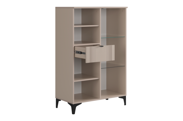 Комод 2 Рич со стеклом кашемир/фрапучино матовый/черный