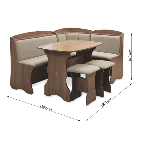Обеденная группа, Ясень шимо темный (скамья, стол, табурет), ткань в ассорт