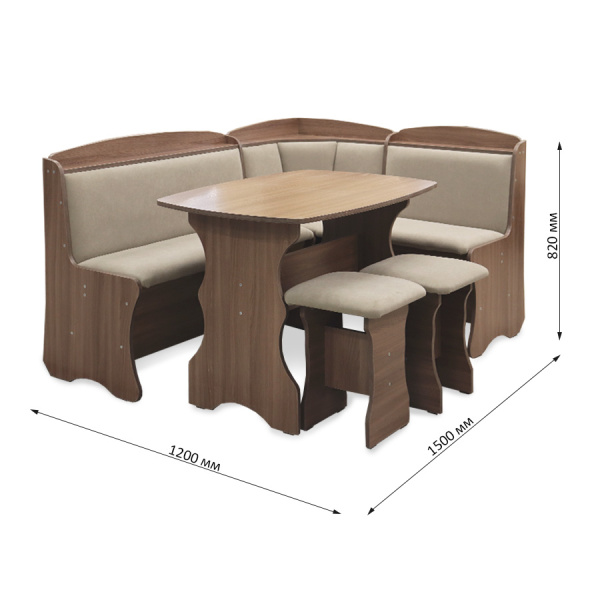 Обеденная группа, Ясень шимо темный (скамья, стол, табурет), ткань в ассорт